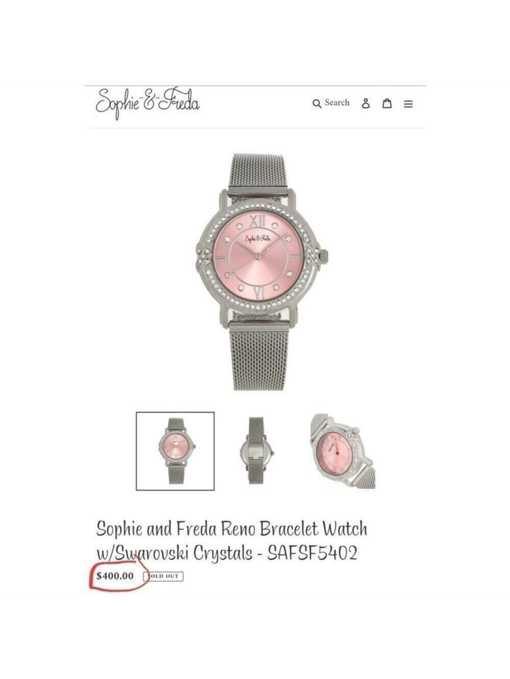 WOMEN'S WATCH SOPHIE & FREDA LUXURY "RENO" BRACELET WITH SWAROVSKI CRYSTALS NEW! - Picture 4 of 5